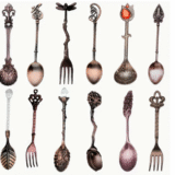 Set lepeltjes en vorkjes (bronskleur)
