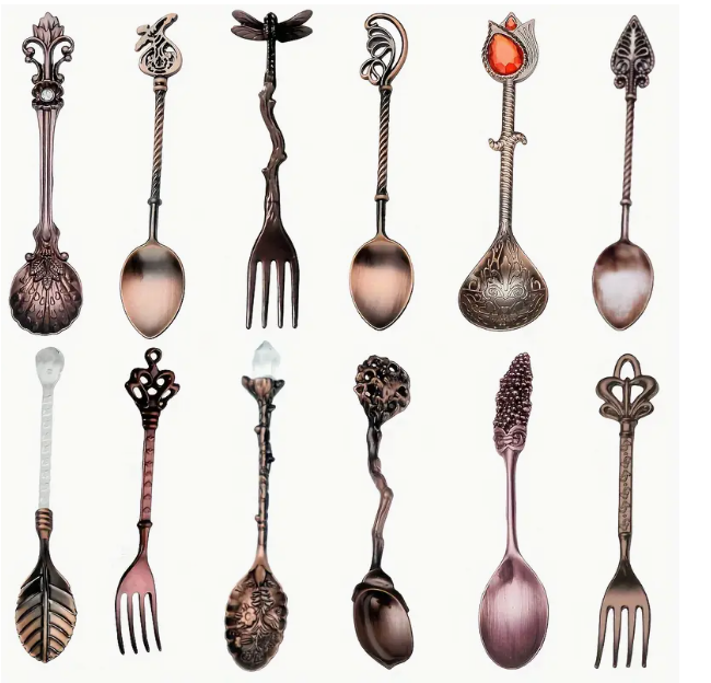 Set lepeltjes en vorkjes (bronskleur)