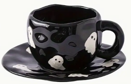 Halloween kop en schotel (zwart / spookjes)